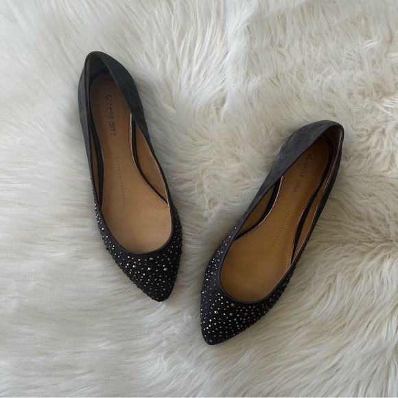 Gianni Bini Shoes - Gianni Bini Gray Suede Leather Rhinestone Pointed Toe Flats